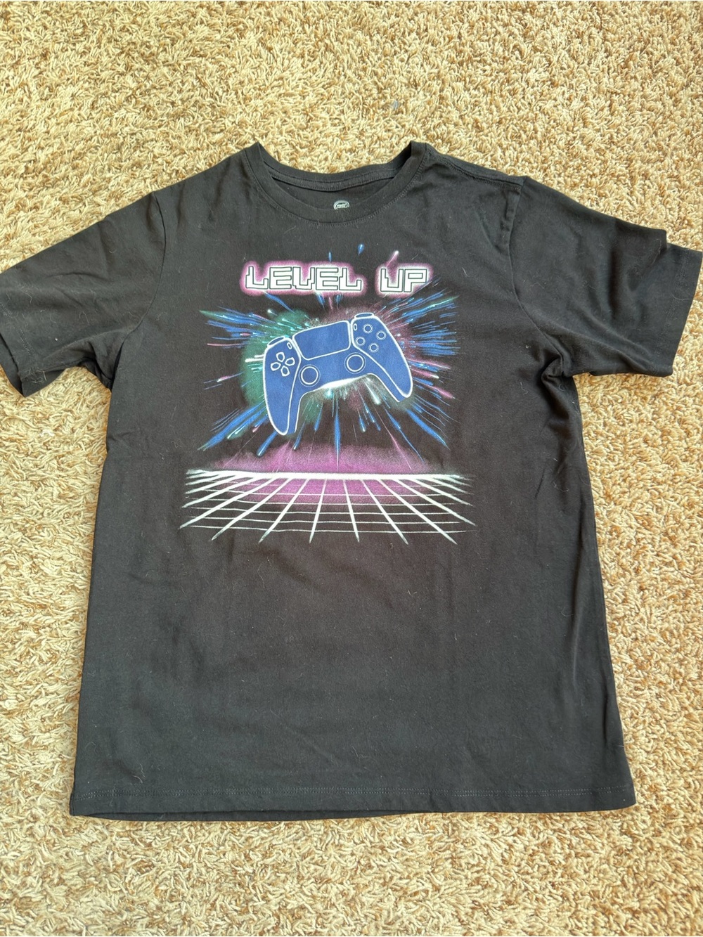 wonder nation Black Tee with Blue & Purple Gaming Controller Graphic